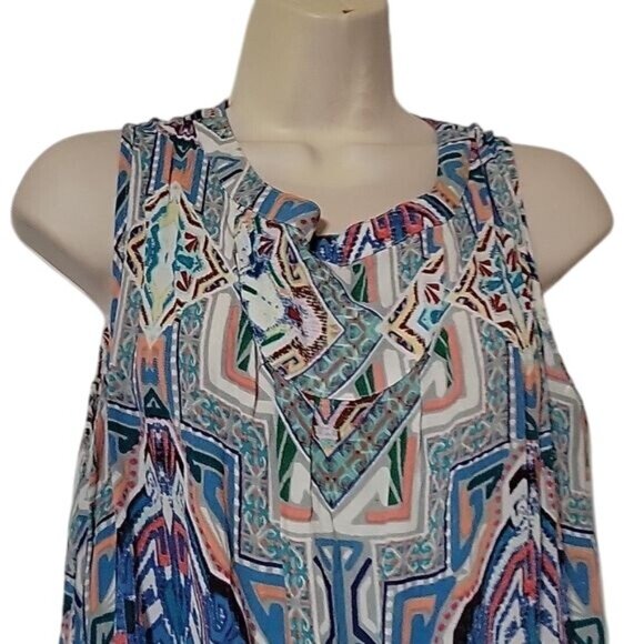 ALBERTO MAKALI Sleeveless Boho Print Mini Dress With Drawstring Waist - Picture 4 of 9